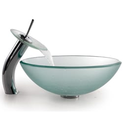 KRAUS Frosted Glass Vessel Sink in Clear with Single Hole Single-Handle Waterfall Faucet - Thumbnail 1