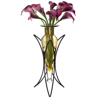 Amber Amphora Vase on Half Moon Metal Stand