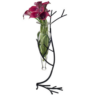 Clear Glass Vase on Twig Metal Stand