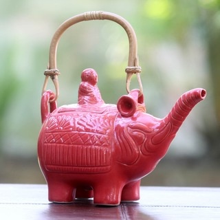 Handmade Ceramic 'Buddha and the Ruby Elephant' Teapot (Indonesia)
