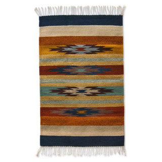 Stars on the Horizon Beige with Multicolors 100-percent Wool Handmade Decor Accent Traditional Mexican Zapotec Area Rug (2x3)