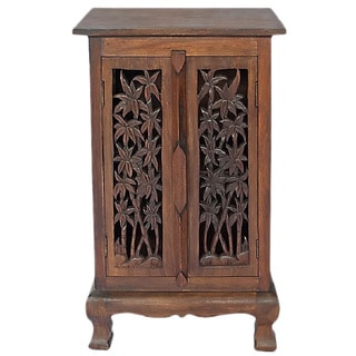 Carved Bamboo Tree Storage Cabinet/ End Table