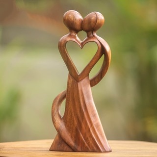 Wood 'My Heart and Yours' Statuette, Handmade in Indonesia