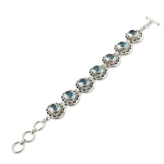 Sterling Silver Blue Topaz 'Sky Blossom' Bracelet (India)