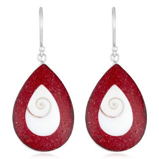 Sterling Silver Red Coral and Shiva Shell Earrings (Indonesia)