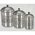 Pewter-plated 3-piece Embossed Steel Canister Set