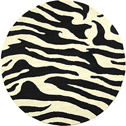 Safavieh Handmade Soho Zebra Wave White/ Black N. Z. Wool Rug (8' Round)