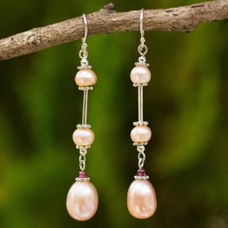Pearl and Garnet 'Pink Lotus' Earrings (Thailand)