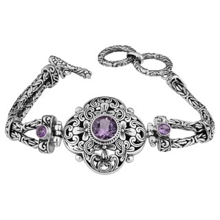 Sterling Silver 'Cawi' Amethyst Clover Toggle Bracelet (Indonesia)