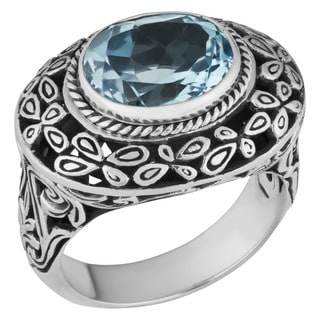 Handmade Sterling Silver Blue Topaz 'Cawi' Ring (Indonesia)