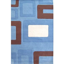 Alliyah Handmade Multi Boxes Blue New Zealand Blend Wool Rug (5' x 8')