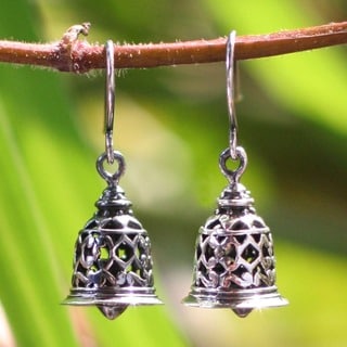 Handmade Sterling Silver Temple Bell Chandelier Style Earrings (Thailand)