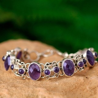 Handmade Silver Amethyst Royal Purple Link Bracelet (India)