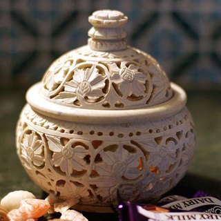Soapstone 'Ivy and Lace' Jar , Handmade in India