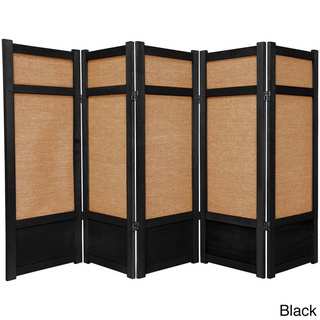 Handmade Spruce Wood and Jute 5-panel Room Divider (China)