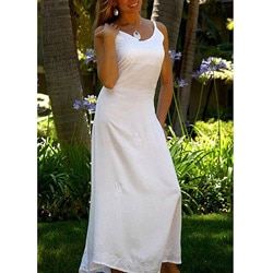 1 World Sarongs Women's Long White Embroidered Sequined Dress (Indonesia)
