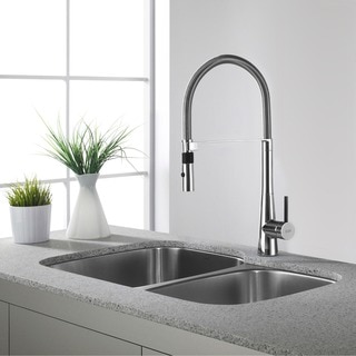 KRAUS 32 Inch Undermount 60/40 Double Bowl 16 Gauge Stainless Steel Kitchen Sink with NoiseDefend Soundproofing
