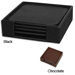 Leather 4-piece Square Coaster Set with Holder
