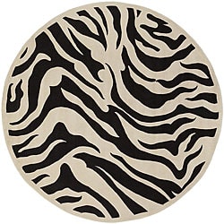 Hand-tufted Black/White Zebra Animal Print New Zealand Wool Rug (7'9 Round)