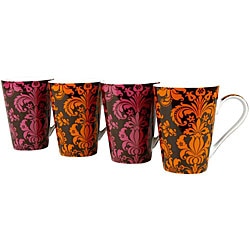 Konitz 'Rocaille' Orange/ Pink 13-ounce Mugs (Set of 4)