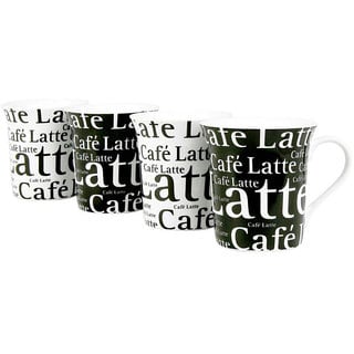 Konitz 'Cafe Latte Writing' Black/ White 12-ounce Cups (Set of 4)