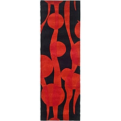 Safavieh Handmade Soho Flora Black/ Red N. Z. Wool Runner (2'6 x 12')