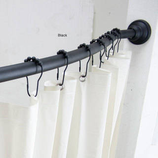 Curved Adjustable Shower Rod with Vinyl Shower Liner and Hooks Set by Elegant Home Fashions