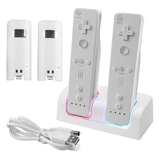 Insten White Dual Charging Station with 2 Rechargeable Batteries and LED Lights for Wii/ Wii U Remote Control