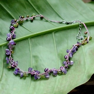 Handmade Freshwater Pearl and Amethyst Tropical Elite Strand Necklace (Thailand) (3-5 mm)