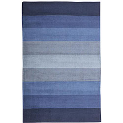 Hand-tufted Blue Stripes Wool Rug (4' x 6')