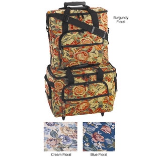 Hemline Sew Easy Blue Floral 2-bag Trolley/ Embroidery Set