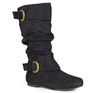 Journee Collection Women's Regular and Wide-Calf 'Shelley-12' Slouch Buckle Microsuede Boots