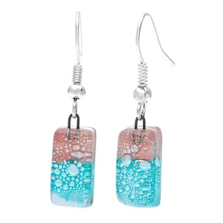 Silver Blue and Pink Glass Drop Earrings (Chile)