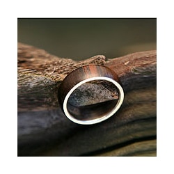 Sterling Silver 'Love Of Nature' Men's Wood Ring (Brazil)