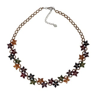 Stainless Steel Multi-colored Delicate Crystal Flower Necklace