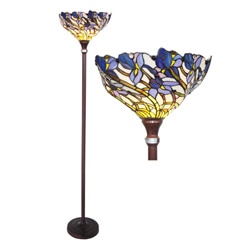 Tiffany-style Iris Bronze Torchiere Lamp