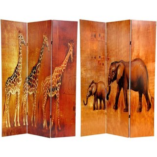 Handmade Canvas Giraffe/ Elephant Double-sided 6-foot Room Divider (China)