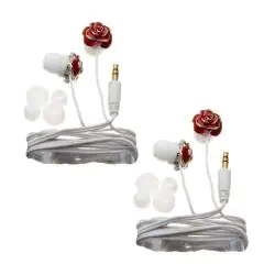 Nemo Digital Red/ White Enamel Flower Earbud Headphones (Case of 2)