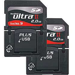 SanDisk 2GB Ultra II SD Plus USB Flash Memory Cards (Case of 2) New in Non-Retail Packaging