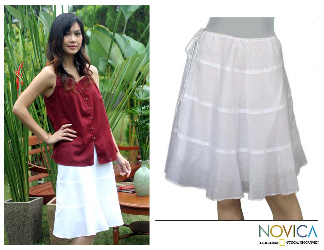 Handmade 'Thai Summer Day' White Cotton Skirt (Thailand)