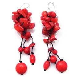 Handmade Sterling Silver Red Coral Cluster Drop Earrings (Thailand)