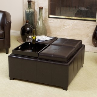 Mason Bonded Leather Espresso Tray Top Storage Ottoman by Christopher Knight Home