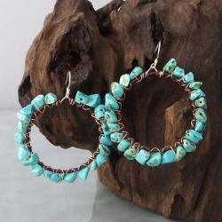 Sterling Silver Copper Wrap Turquoise Hoop Earrings (Thailand)