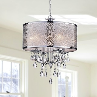 Indoor 4-light Chrome/ Crystal/ White Shades Chandelier