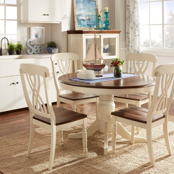 Mackenzie Country Style Two-tone Round Scroll Back Dining Set by iNSPIRE Q Classic