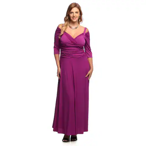 Evanese Women's Plus Size 3/4-sleeve Long Jersey Dress