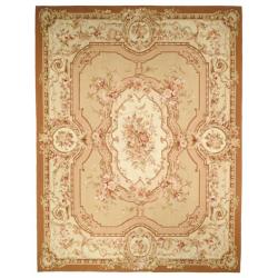Hand-knotted French Aubusson Beige/ Ivory Wool Rug (6' x 9')