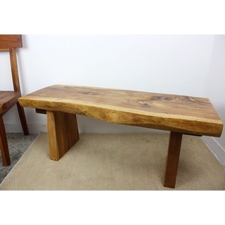 Hand-carved Wooden Natural Walnut Oil Edge Bench (Thailand)