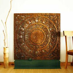 Reclaimed Teak Wood Natural Wax 48-inch 3D Lotus Panel , Handmade in Thailand