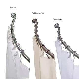 Adjustable Curved Shower Rod with Shower Liner and Hook Set by Elegant Home Fashions